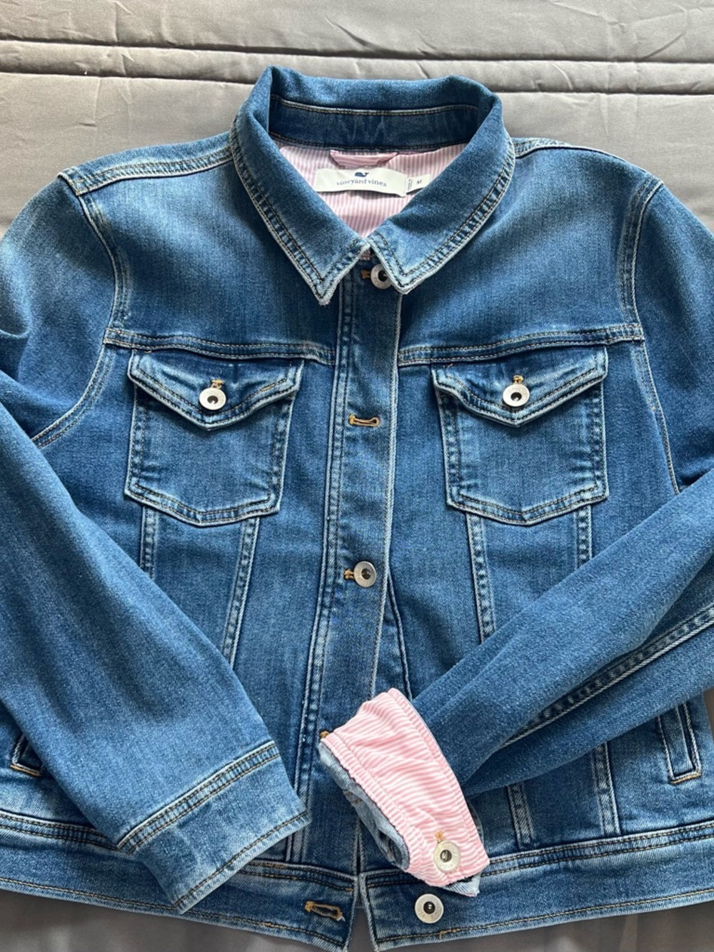 Denim Jacket for women  - Blue Jean Jacket with Pink Lining